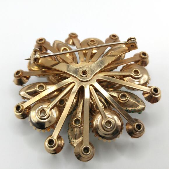 Vintage Lava Iridescent Glass Brooch, Aurora Borealis Rhinestones, 1950s - Picture 3 of 8